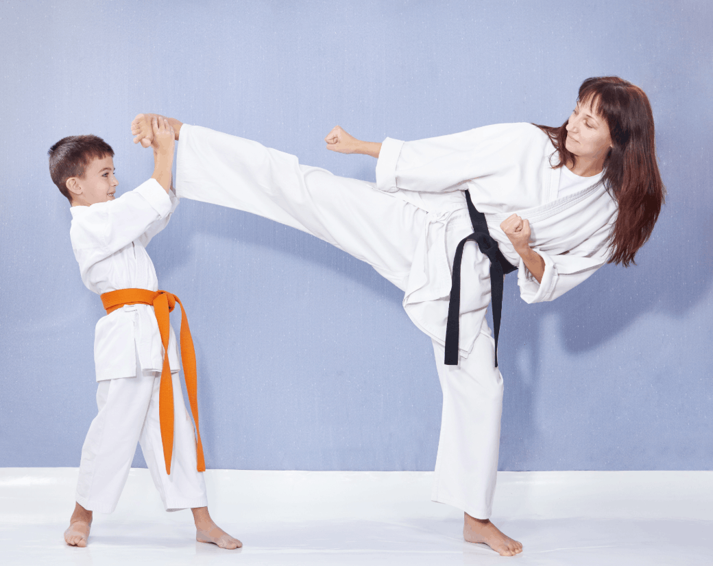 Junior karate students practising technique